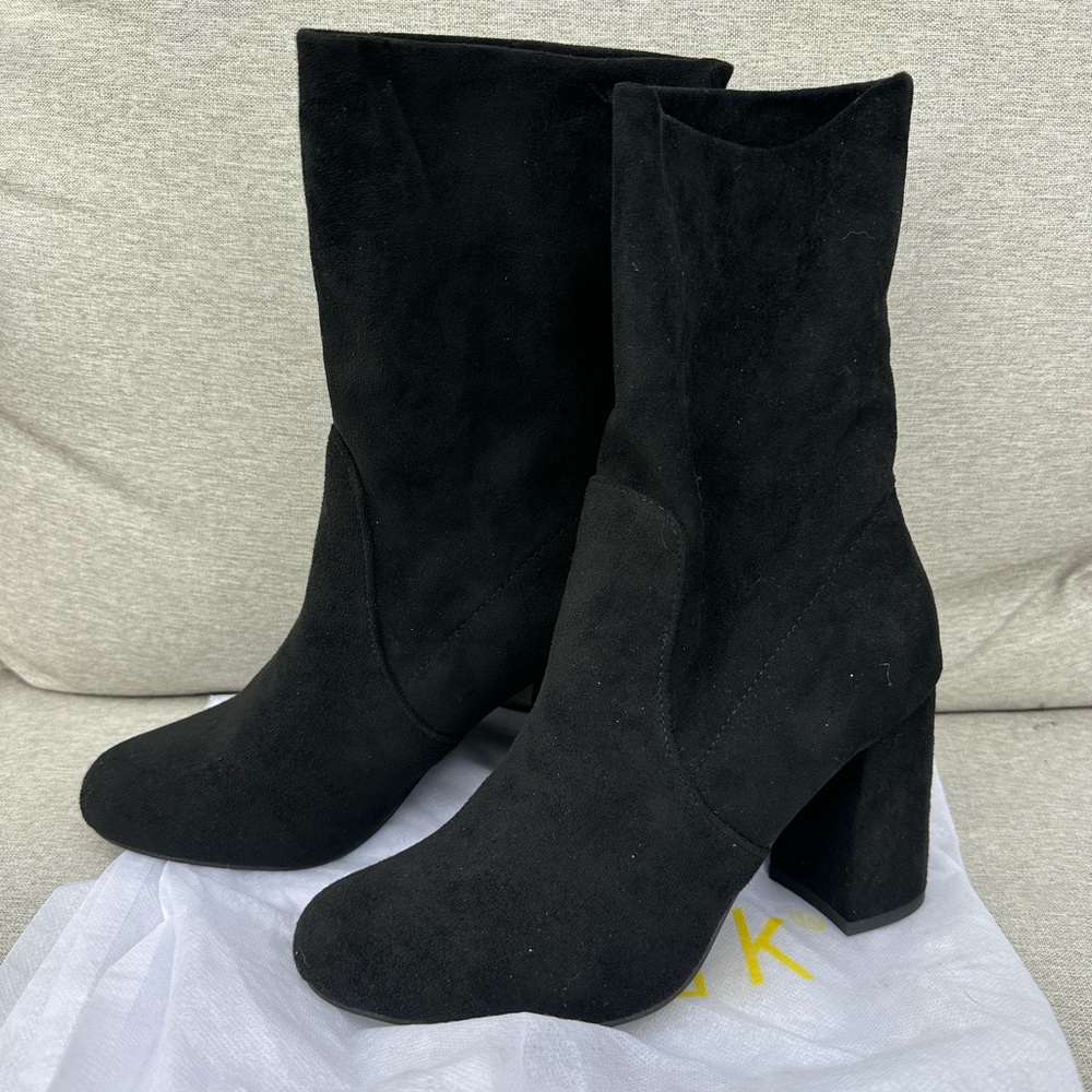 Allegra K Suede Style Block Heel Bootie Black